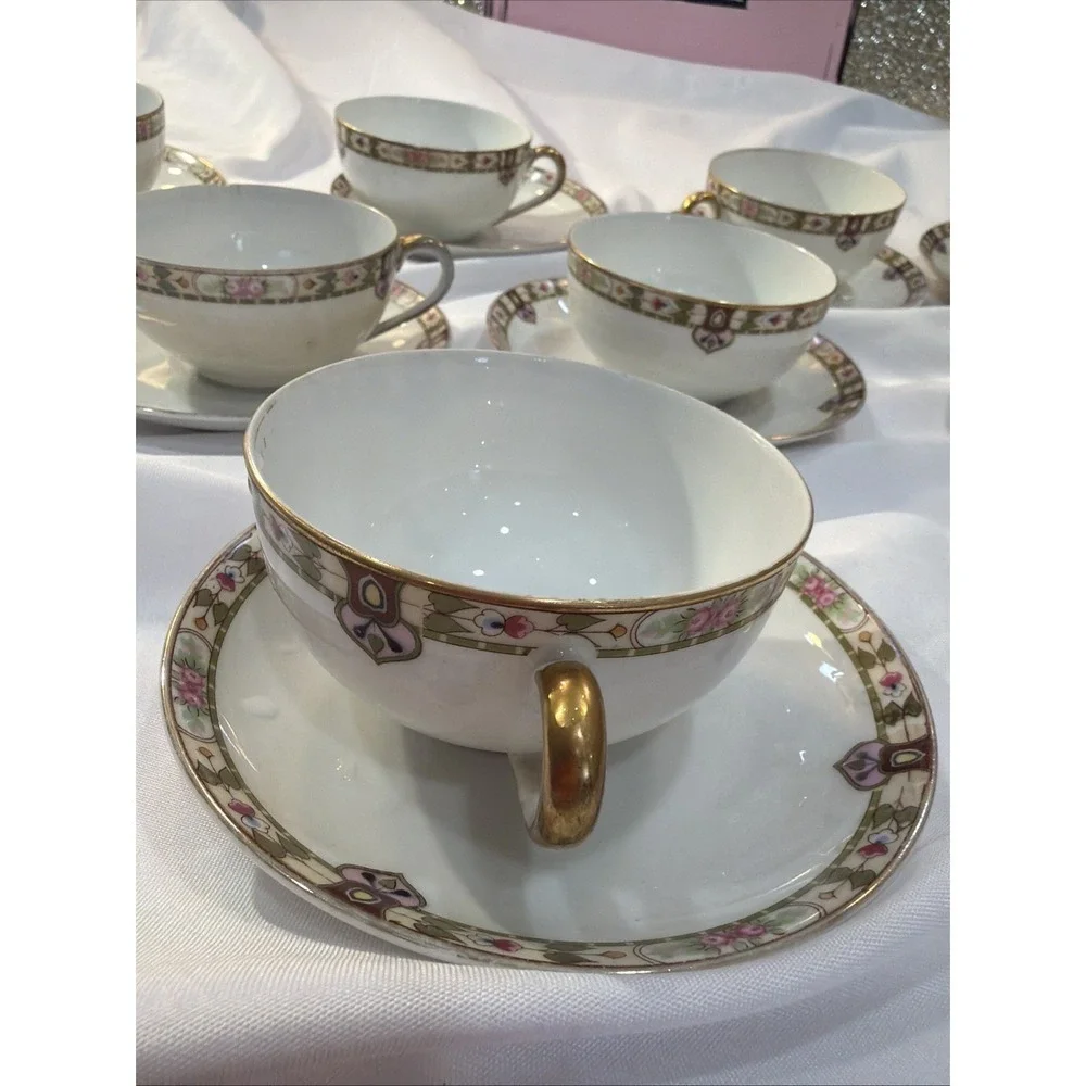 16 Pc Rare Noritake Nippon 1920's Vintage Serving Saucer & CupTea Victorian‎ 57